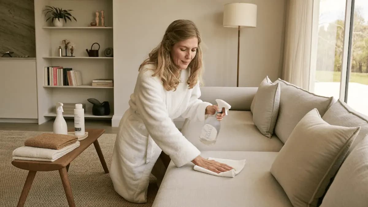 Stoffsofa zu Hause mit Haushaltstricks und gründlichem Saugen reinigen.