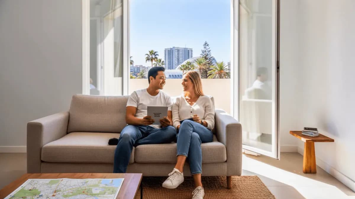 Sofa for small living room in Valencia with modern design and natural light.