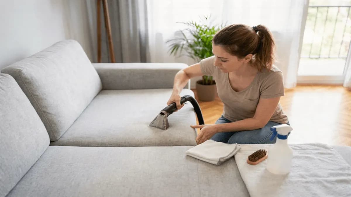 Astuces maison avec du bicarbonate pour éliminer les taches et les odeurs du canapé.