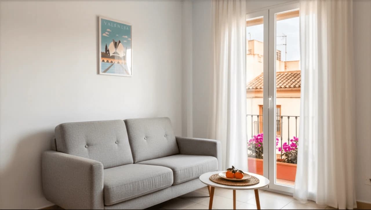 Salón moderno con sofá beige