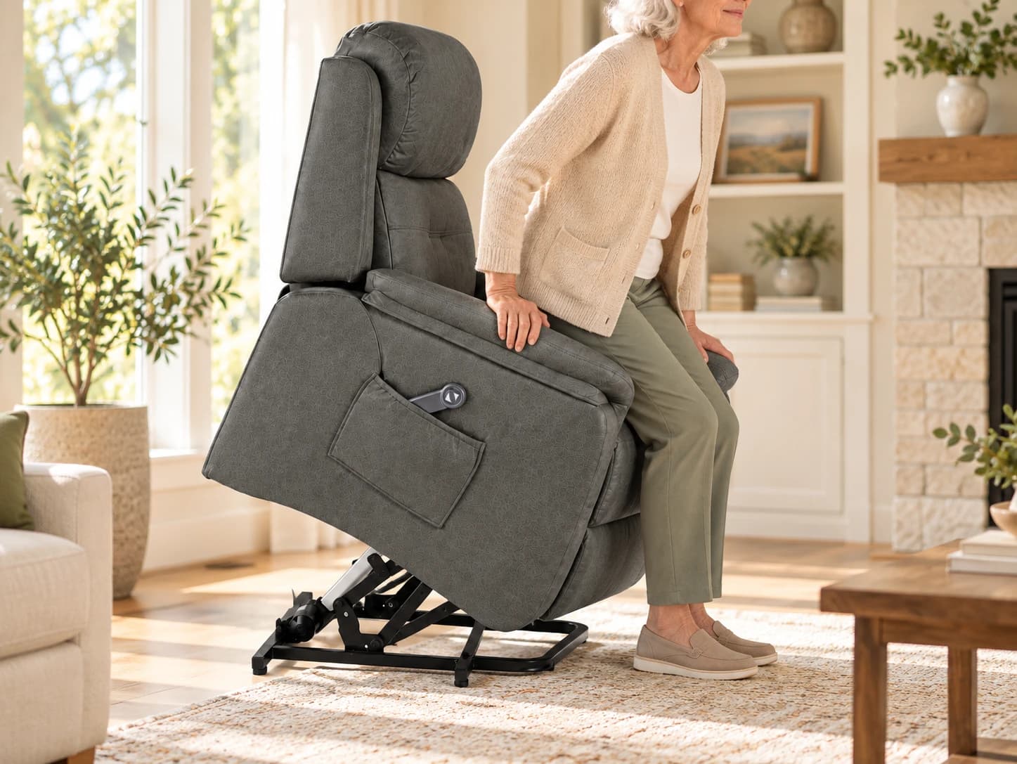 Persona incorporándose con el sillón Siesta Power Lift